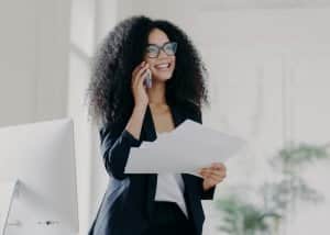 Lady smiling having clear phone call