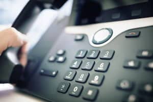 Close-up view of an office desk phone